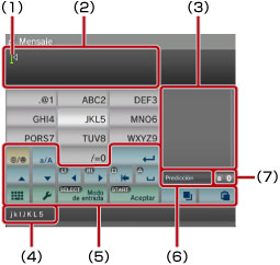 Pantalla del teclado en miniatura. Con etiquetas del 1 al 7, dispuestas empezando desde la parte superior izquierda.