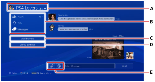 訊息的畫面。由上起依序為A到E。