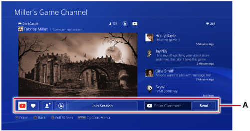 Layar saat melihat konten langsung. Diberi label A.