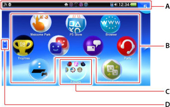 主頁畫面。由上起依序為A到D。