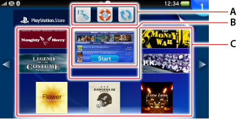 LiveArea。由上起依序為A到C。