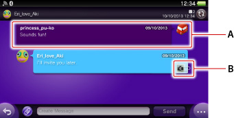Message details screen. Labeled A and B starting from the top.