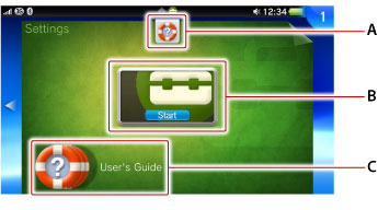 설정의 LiveArea. 위부터 A에서 C까지.