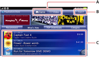 PS Store的畫面。由上起依序為A到C。