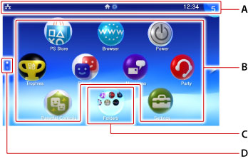 主頁畫面。由上起依序為A到D。