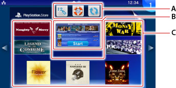 LiveArea。由上起依序為A到C。