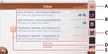 收件箱的畫面。由上起依序為A到E。