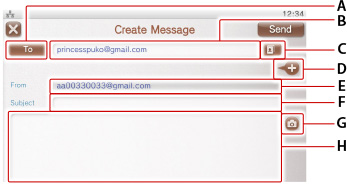 Create Message screen. Labeled A through H starting from the top.