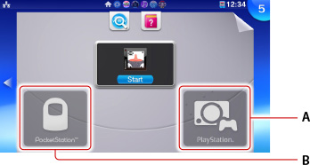 PocketStation에 대응하는 게임의 LiveArea. 위부터 A에서 B까지