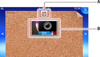 Écran LiveArea de Photos. Indications A et B en partant du haut.
