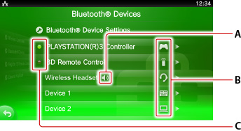 Bluetooth裝置的一覽畫面。由上起依序為A到C。