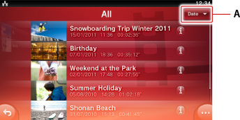 Videolista-skärm. Märkt med A.