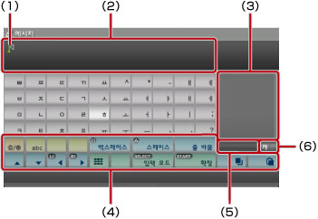 키보드 화면. 왼쪽 위에서부터 1에서 6까지.