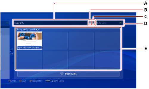 Browser screen. Labeled A through E starting from the top.