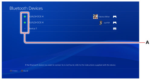 Bluetooth Device settings screen. Labeled A.