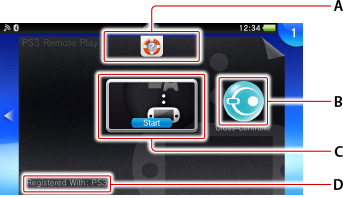 LiveArea screen for PS3 Remote Play. Labeled A through D starting from the top.